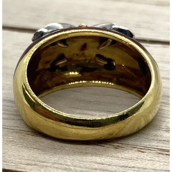 Hidalgo 18K 750 Yellow Gold Diamond Enamel Ring Size 6.5 - Picture 7 of 10